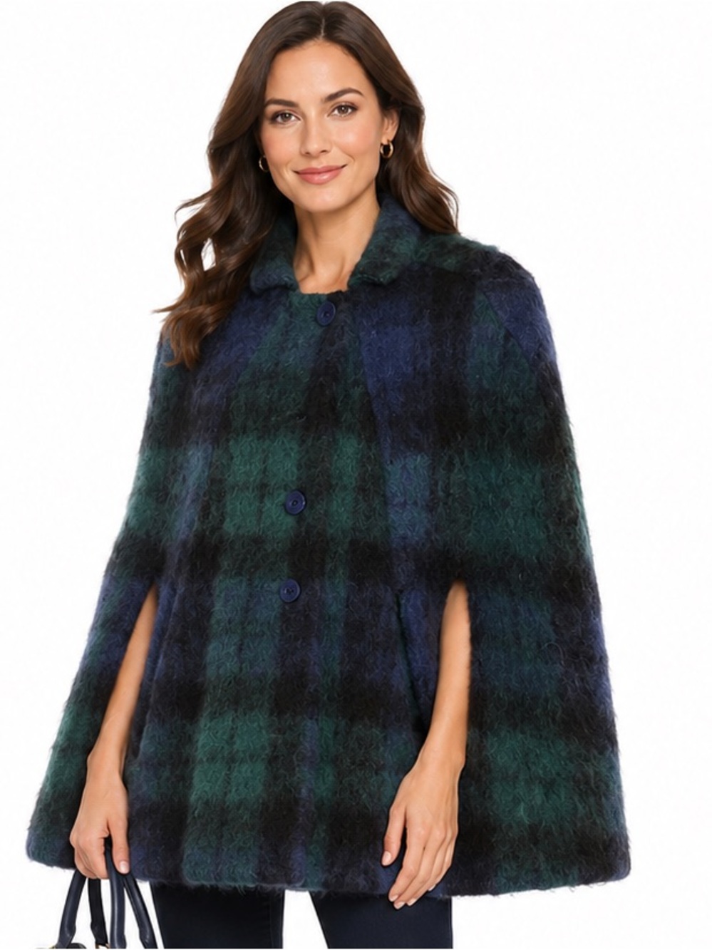 Vintage Plaid Mohair Button-Up Cape- Handmade.